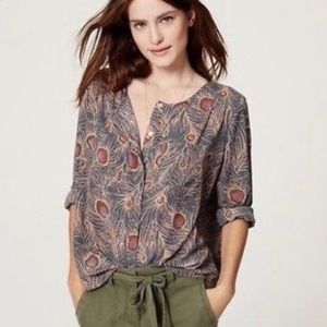 LOFT Peacock Feather Button Down Blouse
